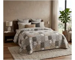 TRANKIELO® – Patchwork Met Decoratieve Harten – 2-Persoonsbed – Luxe Sprei – Bruin – 220 x 240 cm