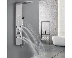 Panneau de douche Auralum Max - Douche effet pluie - Acier inoxydable brossé - Affichage numérique - Jets de spa - Hydromassage - Set complet - Économie d'eau