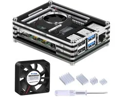 Allecto - Acrylic Case - Raspberry Pi 4 Model B - Met ingebouwde ventilator - Zwart - Koeling - Ideaal voor hobbyisten en educatie - Voor Raspberry...