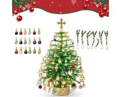 Kit de sapin de Noël en perles DIY Ensemble complet avec perles colorées style cristal, parties de branches vertes, ornements, breloques, pièces de support en métal, ange cimier, base ronde et guirlande lumineuse pour sapin de table 3D détaillé - D
