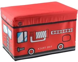 Ruilogod Brandweerwagen Pattern rechthoekige vorm Opvouwbaar Storage Seat Box Red