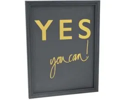 Muurdecoratie bord met goudkleurige tekst ; Yes you can !