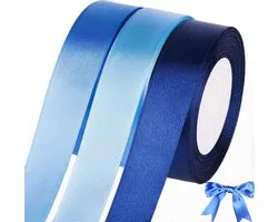 Qingmeng Satijnen Lint Blauw 20 mm - Breed Cadeaulint voor Bruiloft, Doop, Verjaardag - Decoratie en Geschenkverpakking