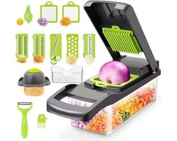 16-in-1 groentesnijder met 7 verwisselbare messen - Nicer Dicer - aardappelen - wortels - uien - grijs