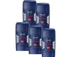 Déodorant anti-transpirant NIVEA MEN Dry Impact Stick - Protection 48 heures - Séchage Quick - Sans alcool - Déodorant stick - 5 x 50 ml - Pack économique