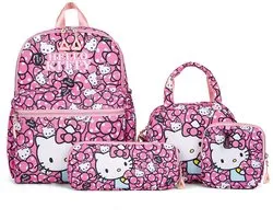 Hello Kitty Rugzak | Hello Kitty Product | Roze Bloemen patroon | Hello Kitty Mearch | Rugzak voor kinderen | Hello kitty Rugtas | 4-Delige Schooltas Set met Rugzak, Etui, Make-up Tasje en Lunchtas |
