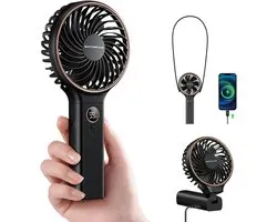RHYTHMFLAME Ventilateur à main - Petit ventilateur USB - Mini ventilateur portable - Batterie rechargeable - 3600 mAh - Image numérique - 6 modes - Ventilateur tour de cou - Ventilateur tour de cou rechargeable USB - Pliable avec écran - Zwart