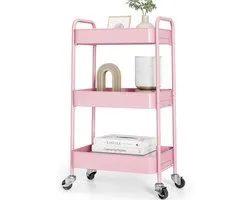 KINGRACK Kitchen Trolley, 3 Tier Trolley Metal Serving Cart with Wheels Handles, Shelf Trolley for Office, Salon - ShopVlot
