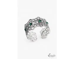 925 Sterling Zilver Ring met Groene Stenen – Green Stone Ring – Bague Argent Pierre Verte – Verstelbare Vintage Bloemenring – EVADA Jewelry