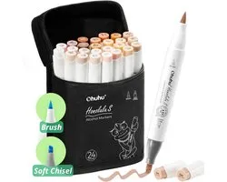 Ohuhu - Honolulu S Brush & Soft Chisel - Alcohol Art Markers - 24 Skin Tone kleuren