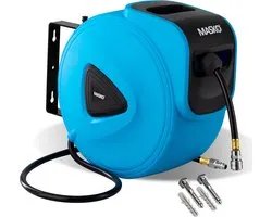 MASKO® Automatische Luchtslanghaspel 30 meter Luchtslang voor compressor 24-54 bar - Persluchtslang met Slanghaspel - Blauw
