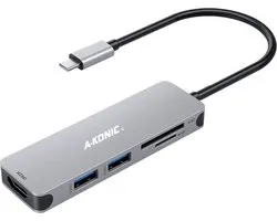 5 in 1 USB C naar HDMI 4K, 2x USB 3.0 (thunderbolt), usb-c opladen, SD card reader Hub | Type c adapter to HDMI 2* USB-A, type-c charging & kaart lezer