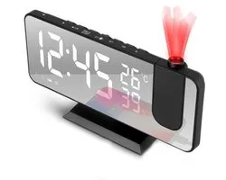 REDOM Réveil Numérique 18,5 x 7,5 x 2 cm – Horloge de Table avec Radio FM, Double Alarme et Projection à 180° – Affichage de la Température et de l'Humidité – Chambre et Bureau