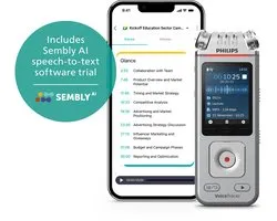 Enregistreur audio Philips DVT4115 - 3Mic Stéréo - Reconnaissance vocale Logiciel cloud Sembly Ai - Application pour smartphone - USB-C