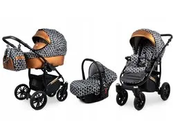 BabyLux® Kinderwagen 3in1 – MIRACLE - OPTICAL COOPER - Opklapbare Wandelwagen incl. Reiswieg, Multifunctionele Buggy Sportstoel, Autostoel - Combi-kinderwagen met Luiertas, Regenhoes, Klamboe, Bekerhouder, etc.