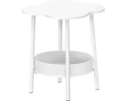 tinysiry End Table with 2 Levels, Flower Shaped Side Table, Small Coffee Table, Bedside Table, Modern Style, Side Table for Living Room, Kitchen, Garden, Bedroom, White