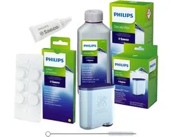 Ensemble d'entretien Philips Machine à café – Filtre AquaClean CA6903, Détartrant CA6700, Comprimés de nettoyage, Lubrifiant et Brosse