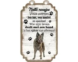 Hollandse Herder. Houten tekstbordje met hond 20 x 12 cm.
