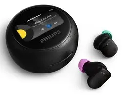 PHILIPS TAMS3BK/00 The Buds - Écouteurs True Wireless - Réduction de bruit adaptative - Bluetooth 6.0 - Jusqu'à 42 heures d'autonomie - Étui de chargement intelligent avec écran tactile - IP54 - Multipoint - Noir