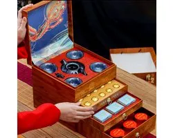 Set à thé unique en bois – avec théière, 4 tasses et Thee chinois – Cadeau