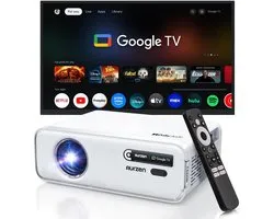 Aurzen EAZZE D1G Mini Beamer – Google TV – Full HD 1080p – 4K Ondersteuning – Mini Projector – HDR10 – Netflix – Dolby Audio – Auto Focus & Keystone – WiFi 5G & Bluetooth 5.1 – Stream eenvoudig vanaf je smartphone – Chromecast ingebouwd