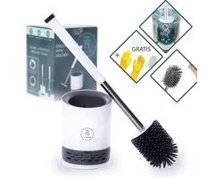 TUHome wc borstel met houder wit – silicoon – robuust, sneldrogend en gemakkelijk schoon te maken - incl muursticker, pincet, mud pad en gratis handschoenen