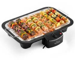 Swiss Haus® TBQ23 Barbecue électrique - 38 x 22 cm - 2000W – Barbecue de table – Thermostat réglable – Grille lavable au lave-vaisselle – Grille antirouille – Noir