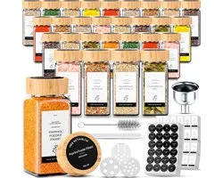 Organess 24 Pots d'herbes aromatiques – Bamboe – 3 types de couvercles à saupoudrer – Shaker à épices – Ensemble complet comprenant des Autocollants Pots d'herbes aromatiques , un stylo à craie et des Accessoires de vêtements pour bébé – 120 ml