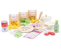 Woet® Houten Speelgoed Pasta Set - 'Maak je eigen pasta' Speelgoedset - Inclusief Ravioli, Tagliatelle, Farfalle & Saus - Speelgoedeten - Rollenspel Keukenset - Vanaf 3 Jaar
