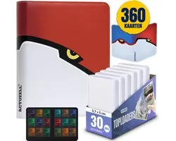 Actueell® Verzamelmap 360 Kaarten - Toploader binder – 9 pocket - Inclusief 30 Toploaders, Penny Sleeves & Card Sleeves – map met ritssluiting – Rood/wit – 20 Pagina's – A4 Formaat