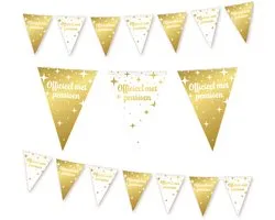 LUQ – Slinger Pensioen – 10m – Wit-Goud – Luxe Vlaggenlijn Afscheid Feest Versiering – Retirement Party Décor – Glam Up