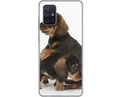 Coque Samsung Galaxy A51 5G - Studio photo de deux adorables teckels - Siliconen - Sinterklaas - Noël - Cadeaux - Cadeaux chaussures