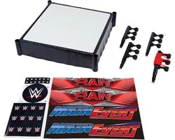 WWE Supersterrenring met labels voor hoofdevenement en RAW - verende ringmat en Pro Tension elastische ringtouwen