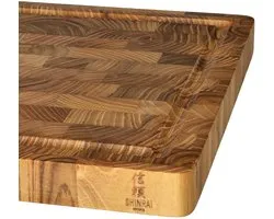 Shinrai Knives - Planche à Découper Luxe Teck - Grain de Bout - 35 × 25 × 2.5 cm