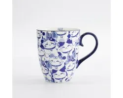 Tokyo Design Studio - Kawaii Lucky Cat Mok - Blauw - 340 ml - Met Geschenkverpakking