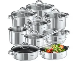 Set de casseroles tectake® - Acier inoxydable - Convient pour l'induction - 15 pièces - Passe au lave-vaisselle