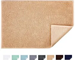 Tapis de Bain Antidérapant Absorbant Tapis de Salle de Bain pour Sortie de Douche Baignoire Toilette Cuisine en Microfibre Chenille Lavable en Machine 40 x 60 cm (Marron Clair)