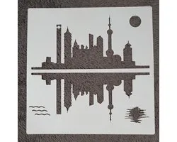 Stencil, Scene skyline, 20x20, kaarten maken, scrapbooking, sjabloon, knutselen, herbruikbaar
