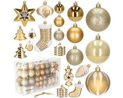 Springos Kerstballen | Kerstversiering | Onbreekbaar | 77 Stuks | Goud/Wit