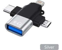 Elough 3 In 1 - Usb3.0 - Data Reader / Transfer Micro/Type C/Bliksem Converter Voor Usb Disk Mouse - Smart Cardreader Voor Iphone Samsung Tablet Ipad - Zilver