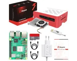 SnelShoppen - Raspberry Pi 5 Starter Kit 8GB - Inclusief 64GB TF Kaart met Raspberry Pi OS, Rood/Witte Behuizing, Koeling en HDMI Kabels