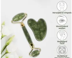 Floraweg Gua Sha en Facial Roller Beauty Massager,Jade roller rozenkwarts Gua Sha steen bevordert de opname van oogcrèmes en etherische oliën, verbetert fijne lijntjes en oedeem,Anti-ageing,Wings shape-groen