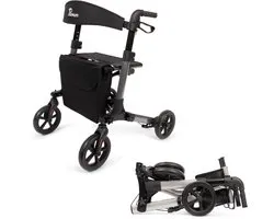 Parvum Brava Rollator - Driedubbel opvouwbaar en lichtgewicht (6,8kg) - Incl. stokhouder, tas & rugleuning - Antraciet