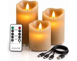 Aurae® Led Candle 3 pcs Rechargable Light Brown