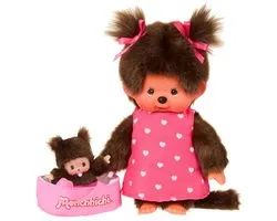 Monchhichi knuffelpop 20 cm met MiniBebichhichi draagmandje speelgoed.