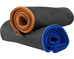 NirvanaShape - microvezel handdoek - verkoelende handdoek - koelhanddoek met directe verkoeling - ultralichte cooling towel - 80 x 30 cm - Grijs / Oranje Rand