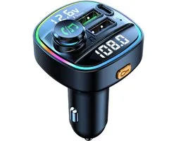 Bluetooth FM-zender voor in de auto - Handsfree bellen, display met twee schermen, QC3.0 en USB-C PD 20W snellader en Bluetooth-adapter voor autoradio met 7 kleuren LED-achtergrondverlichting, ondersteuning voor USB-schijf