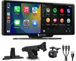 Siltcon® Geschikt voor CarPlay Scherm 10.26 Inch – Geschikt voor Android Auto Scherm – Navigatiesysteem Auto – Auto Scherm – Universeel – Touchscreen & HD Achteruitrijcamera - Incl. Telefoonkabels