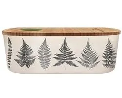 PLA/Plant Bioloco Lunchtrommel 20,5cm x 12,5cm x 7cm - Zwart/Witte Bladeren