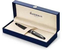 Waterman Expert-vulpen | Matzwart met chromen rand | Medium penpunt | Geschenkverpakking